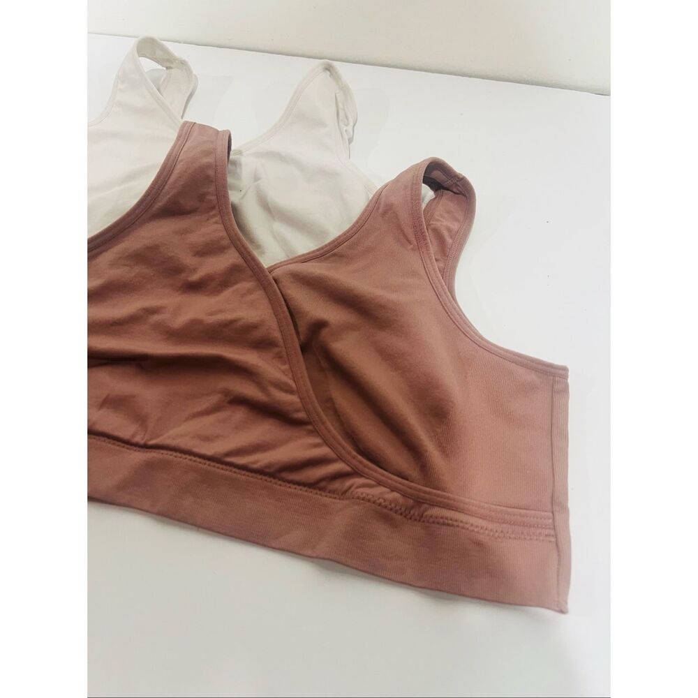 Auden Nursing Unlined Seamless Bras Pair Mauve & White Sz L - Picture 2 of 4